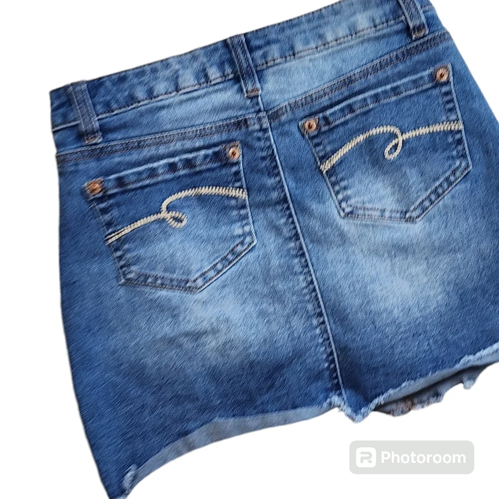 Girls Justice Denim Skirt Size 12 Distressed Frayed Built-in shorts